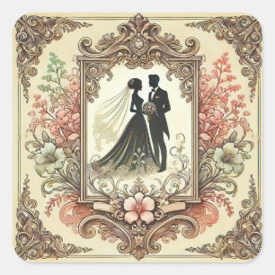 Sticker Carré Mariage Élégant Silhouette Encadrée