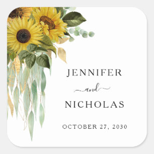 Sticker Carré Mariage Élégant Tournesols Floraux