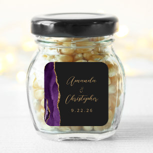 Sticker Carré Mariage élégant violet or script sombre