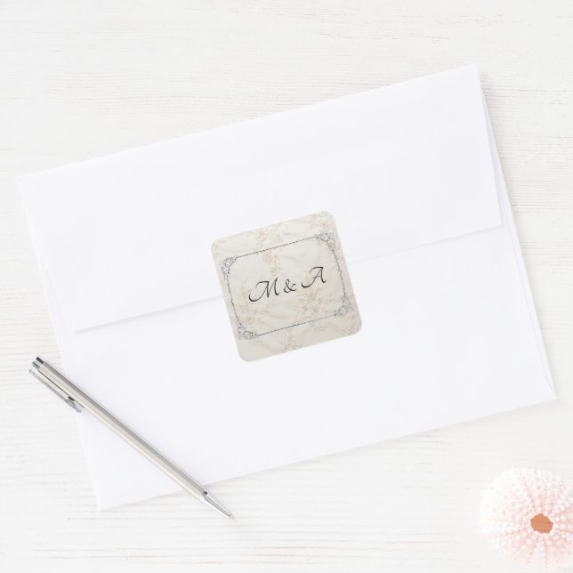 Sticker Carré Mariage en dentelle brodé (Enveloppe)