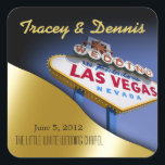 Sticker Carré Mariage en Fabulous Las Vegas Carré métal or<br><div class="desc">Métallic Gold Las Vegas carré autocollant mariage. Utilisez le bouton orange "Customiser" ci-dessus pour personnaliser cet autocollant cool avec vos propres préférences de texte et de police. Des invitations assorties, des cartes de dates, des décalques et des autocollants ronds et en forme de coeur, des faveurs d'aimant de la puce...</div>