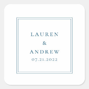 Sticker Carré Mariage Enveloppe Phoques Océan Bleu Minimaliste