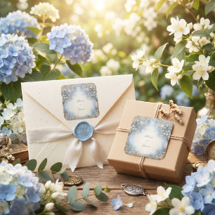 Sticker Carré Mariage Ethéré dans une Forêt de Filigrane Bleu Br