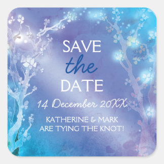 Sticker Carré Mariage Ethereal Blue Forest Enregistrer la date