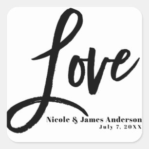 Sticker Carré Mariage Faveur Typographie Moderne Noir Blanc AMOU
