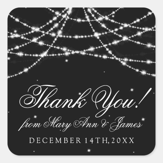 Sticker Carré Mariage Favor Balise Sparkling String noir (Devant)