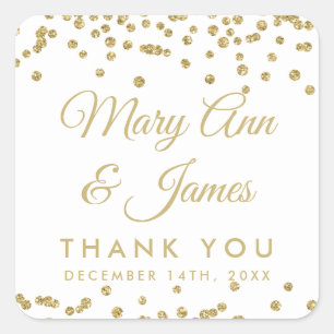 Sticker Carré Mariage Favor Tag Gold Faux Parties scintillant Co