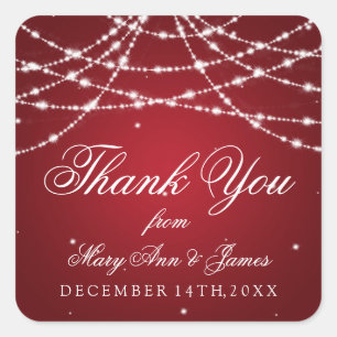 Sticker Carré Mariage Favor Tag Sparkling String rouge