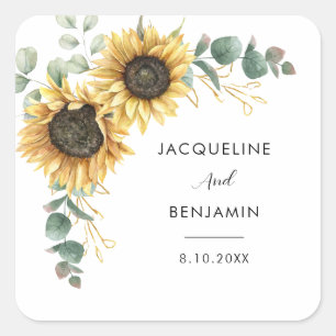 Sticker Carré Mariage Feuillage de verdure de tournesol floral