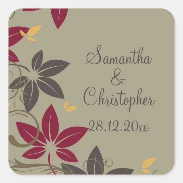 Sticker Carré Mariage Feuilles d'automne (Devant)