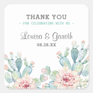 Sticker Carré Mariage Fleur de Cactus Pastel