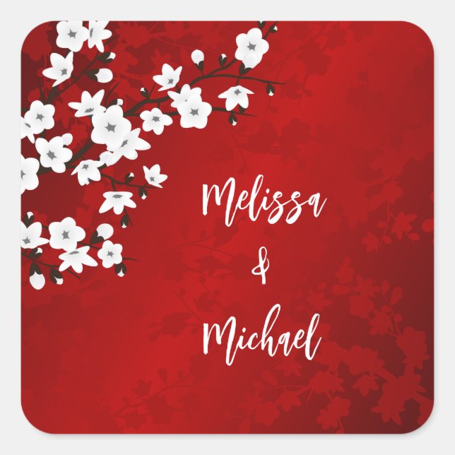 Sticker Carré Mariage Fleur de Cerisier Rouge   (Devant)