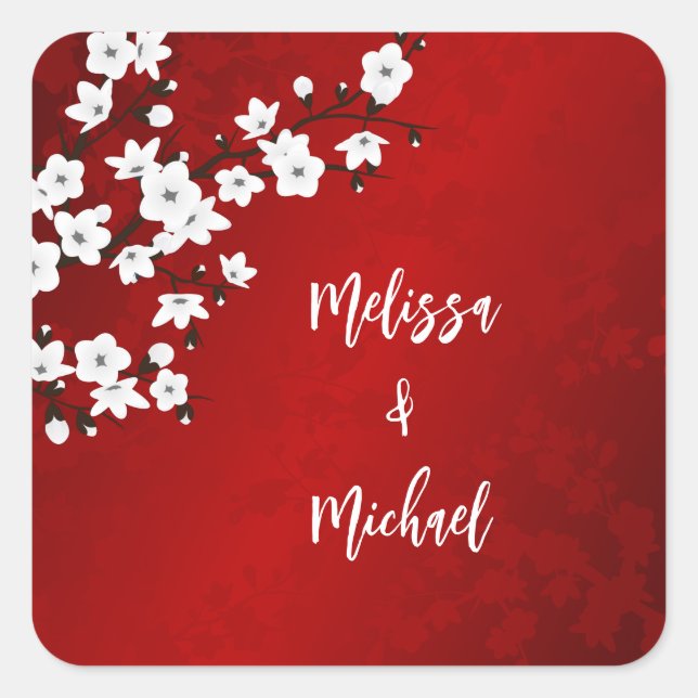 Sticker Carré Mariage Fleur de Cerisier Rouge   (Devant)