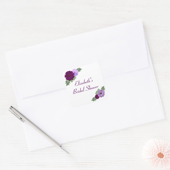 Sticker Carré Mariage Fleur de Pivoine Pourpre (Enveloppe)