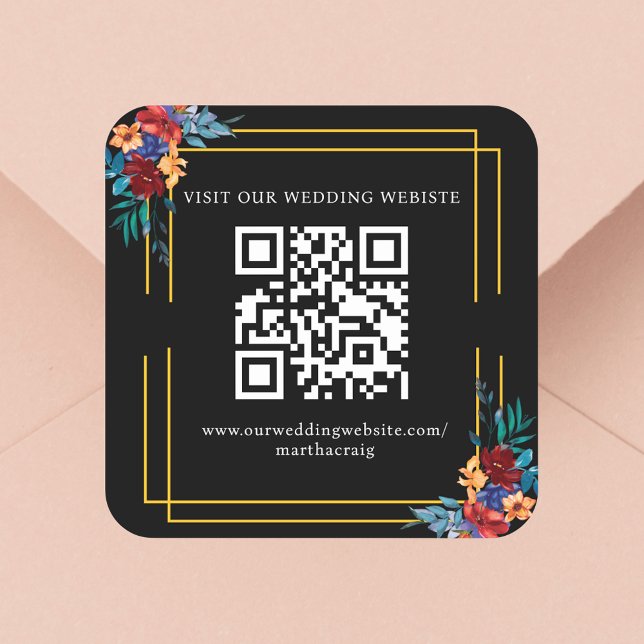 Sticker Carré Mariage Fleur mexicaine QR Code noir (Créateur téléchargé)