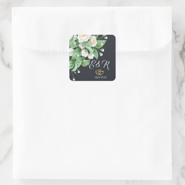 Sticker Carré Mariage Fleurs Blanches (Sac)