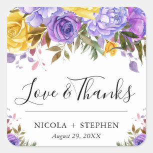 Sticker Carré Mariage Fleurs de Printemps Aquarelle Bohème