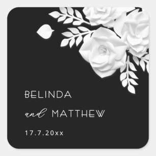 Sticker Carré Mariage Fleurs Roses 3D Noir Et Blanc