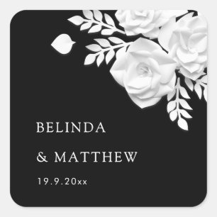 Sticker Carré Mariage Fleurs Roses 3D Noir Et Blanc