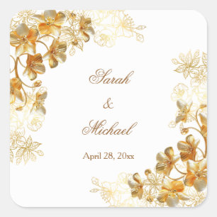 Sticker Carré Mariage floral 3D or