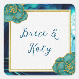 Sticker Carré Mariage Floral Agate Bleu Sarcelle