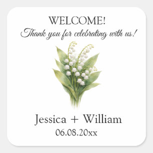 Sticker Carré Mariage floral blanc du muguet