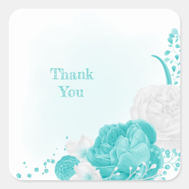 Sticker Carré mariage floral blanc turquoise (Devant)