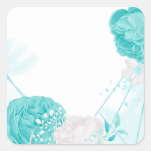 Sticker Carré mariage floral blanc turquoise