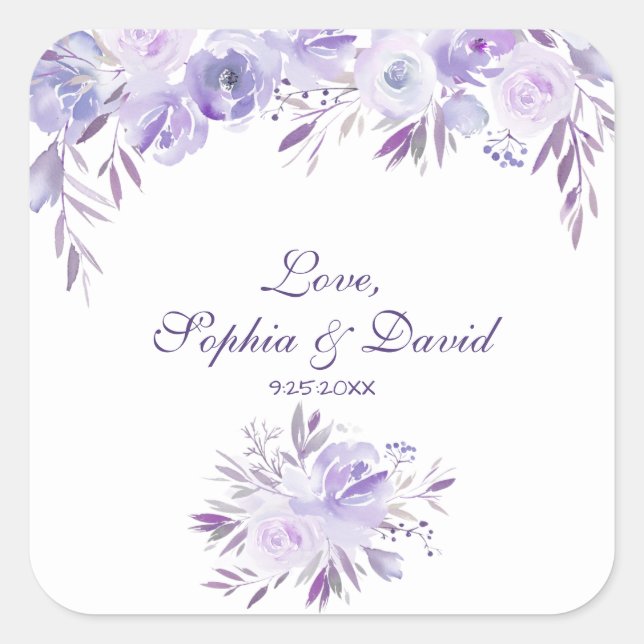 Sticker Carré Mariage Floral bleu clair pourpre (Devant)