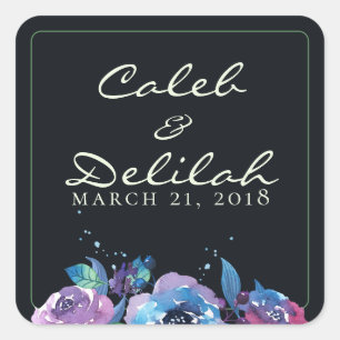 Sticker Carré Mariage floral bleu profond violet Moody Twilight