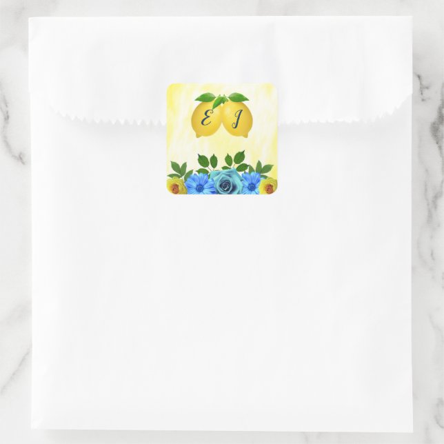 Sticker Carré Mariage floral citron soleil (Sac)