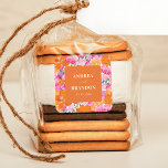 Sticker Carré Mariage floral d'été rose et orange<br><div class="desc">Ces élégants autocollants,  avec des couleurs vives,  rose et orange floral et texte personnalisé de votre choix ferait un grand ajout à vos fournitures mariages. Ajoutez facilement vos propres détails en cliquant sur l'option "personnaliser".</div>