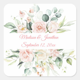 Sticker Carré Mariage Floral Élégant rose Chic Date Script