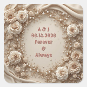 Sticker Carré Mariage Floral en Dentelle Champagne avec Détails
