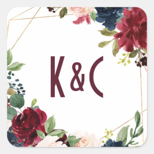 Sticker Carré Mariage Floral Géométrique Bourgogne & Navy