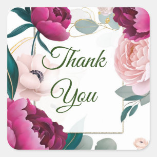 Sticker Carré Mariage Floral Glam Jardin Eucalyptus Pivoine Rose