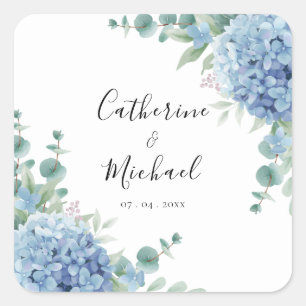 Sticker Carré Mariage Floral Hydrangea Bleue