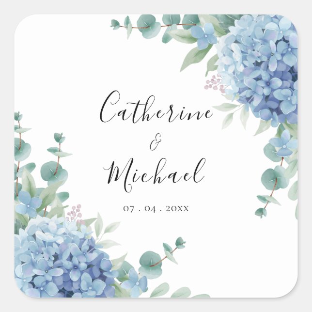 Sticker Carré Mariage Floral Hydrangea Bleue  (Devant)