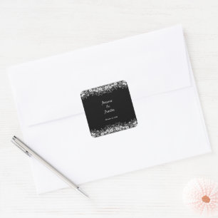 Sticker Carré Mariage Floral noir blanc