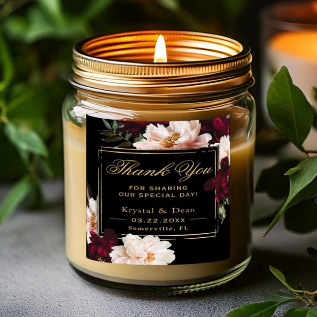 Sticker Carré Mariage floral noir noir foncé Moody Bourgogne (Créateur téléchargé)