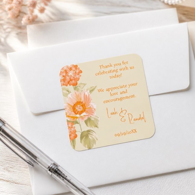 Sticker Carré Mariage Floral Orange (Créateur téléchargé)
