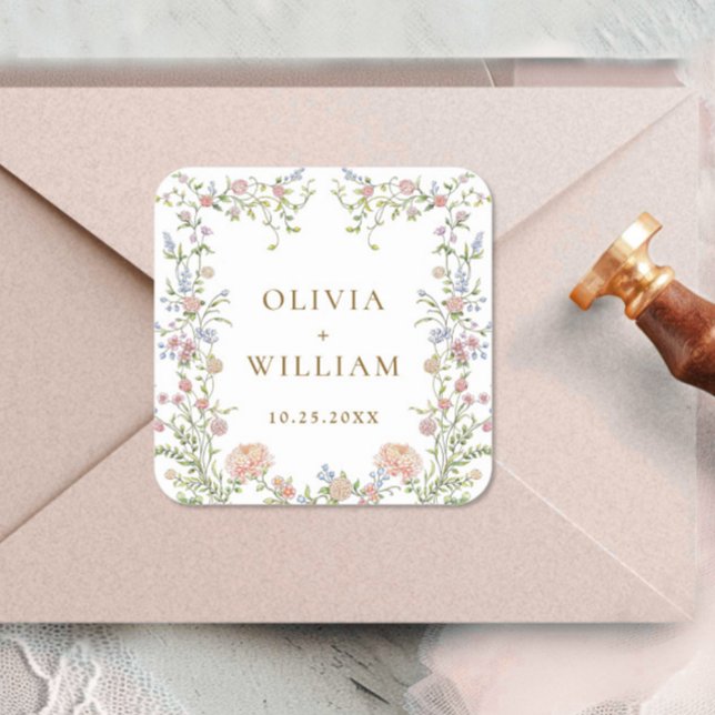 Sticker Carré Mariage floral orange Grace Pastel Blush (Créateur téléchargé)