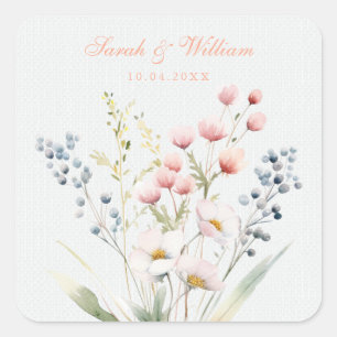 Sticker Carré Mariage floral pastel romantique