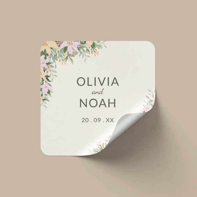 Sticker Carré Mariage floral romantique  (Créateur téléchargé)