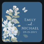 Sticker Carré Mariage floral romantique bleu Dusty<br><div class="desc">Stickers Mariage Floral Dusty bleu romantique à l'aquarelle, présente des fleurs de céleste bleu poussiéreux et de delphinium avec une végétation d'eucalyptus agrémentée de papillons. Ajoutez votre texte personnalisé dans un élégant script de calligraphie moderne. Ajoutez aux faveurs de mariage, enveloppes d'invitation, sacs cadeaux et plus encore. Plus de tailles...</div>