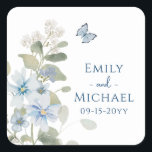 Sticker Carré Mariage floral romantique bleu Dusty<br><div class="desc">Stickers Mariage Floral Dusty bleu romantique à l'aquarelle, présente des fleurs de céleste bleu poussiéreux et de delphinium avec une végétation d'eucalyptus agrémentée de papillons. Ajoutez votre texte personnalisé dans un élégant script de calligraphie moderne. Ajoutez aux faveurs de mariage, enveloppes d'invitation, sacs cadeaux et plus encore. Plus de tailles...</div>