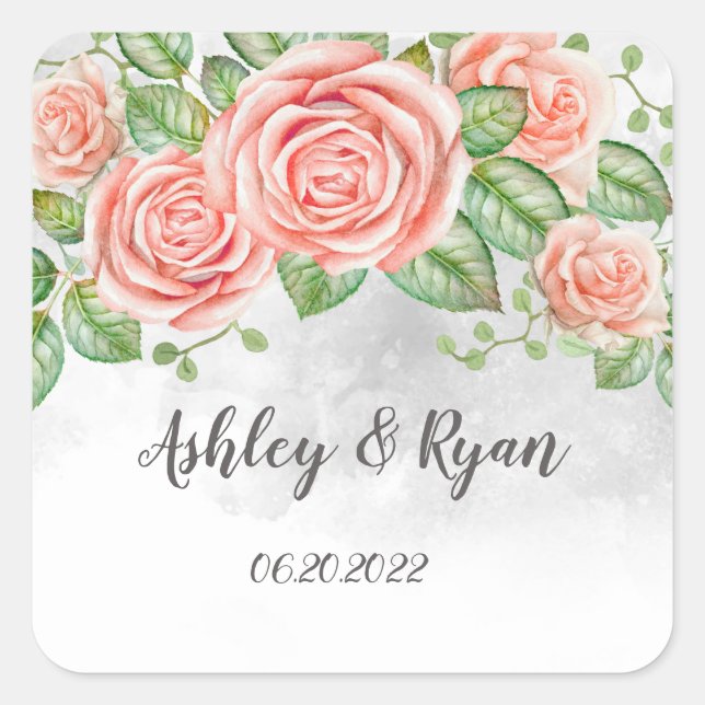 Sticker Carré Mariage floral rose pâle (Devant)