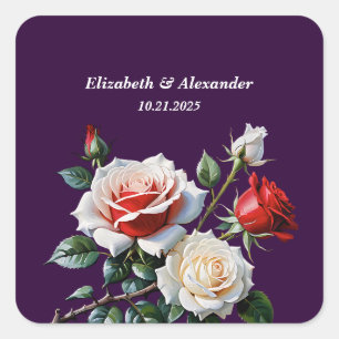 Sticker Carré Mariage floral rose rose foncé