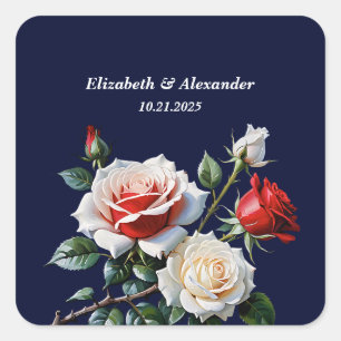 Sticker Carré Mariage floral rose rose foncé