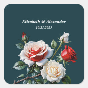Sticker Carré Mariage floral rose rouge blanc rose foncé joli